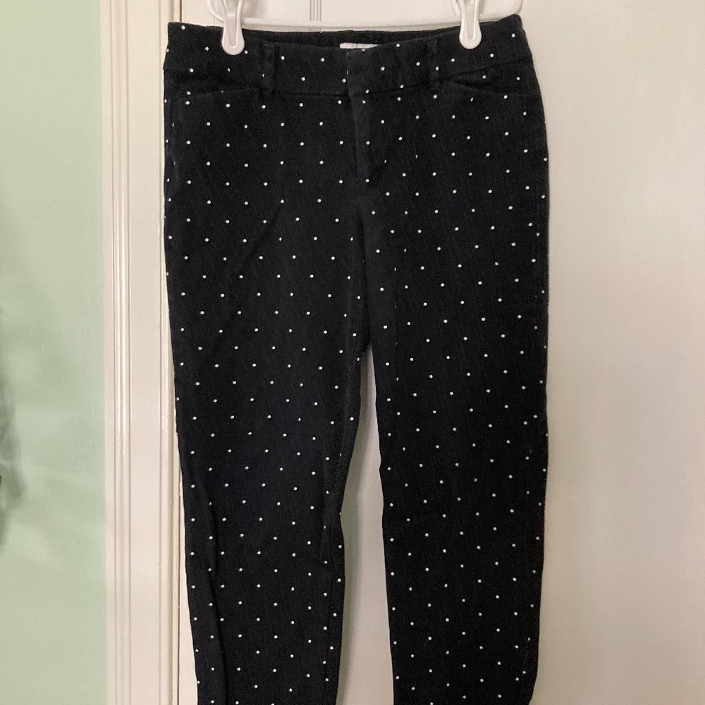 Old Navy Pixie Black Slacks with White Polka Dot Pattern